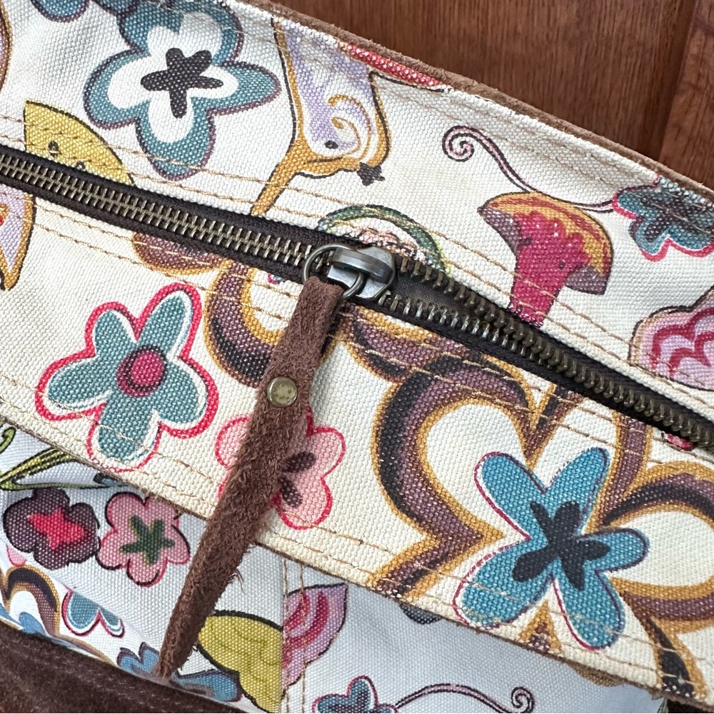 Lucky Brand Floral Patterned Canvas and Suede Tote Bag - Picture 4 of 16